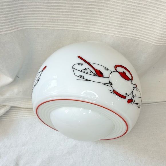 Vintage Milk Glass Shade Ceiling Light Deco Hand Painted Tea Kettle Kitchen - Picture 8 of 12